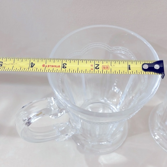 Set of 2 Vintage Glass Mugs Fleur De Lis Crystal Clear with Handle - W1125 - Picture 3 of 6